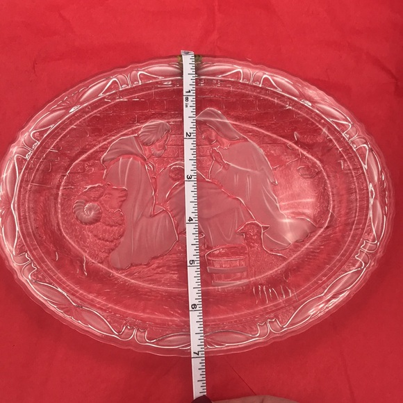 VTG Mikasa Rejoice Nativity Clear Frosted Etched Crystal Glass Oval Plaque/Dish - Picture 5 of 6